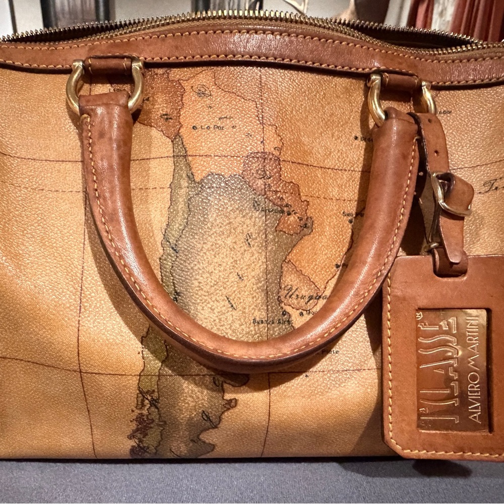 Alviero Martini Prima Classe Geo Map Boston Bag Italian Vintage Travel Satchel